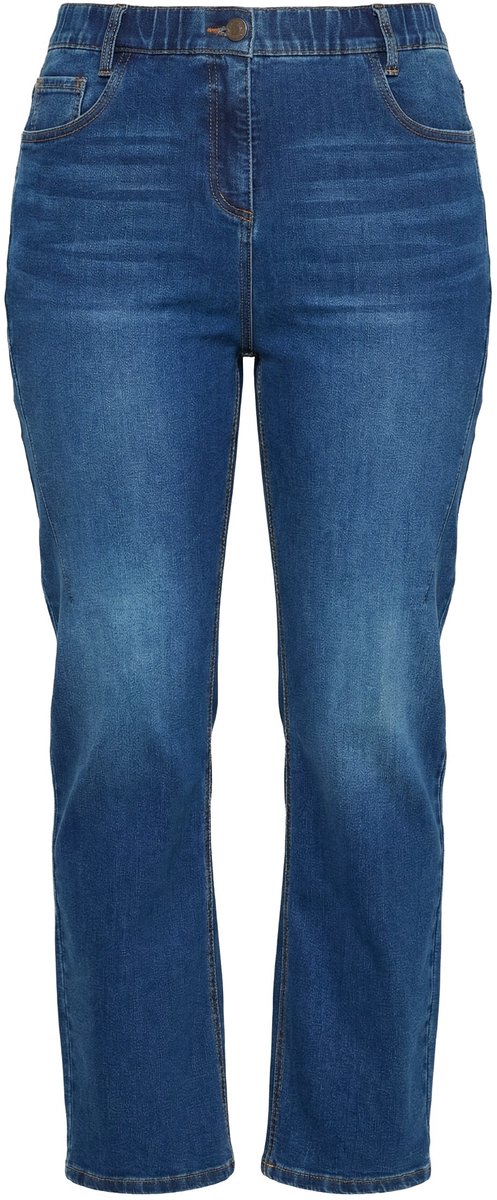 Ulla Popken - Dames - Mandy jeans destroyed effecten 5-pocket stijl - Blauw denim - Maat 50