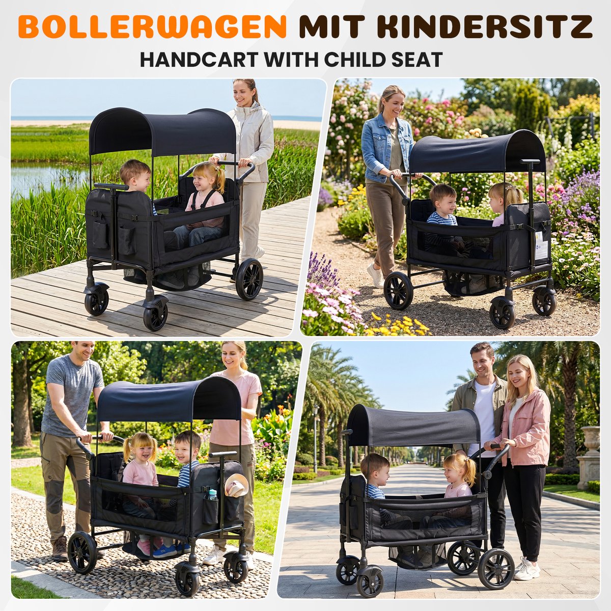 Dubbele kinderwagen - Tweeling buggy - Inklapbare kinderwagen - Opvouwbare tweelingwagen - Buggy met zonnekap en dienblad - 5-punts veiligheidsgordel, verstelbare handgreep - Metaal en Stof - 22×66×122 cm - Geschikt voor 2 kinderen - Zwart — cadeau in Cadeau-ideeën - foto 8