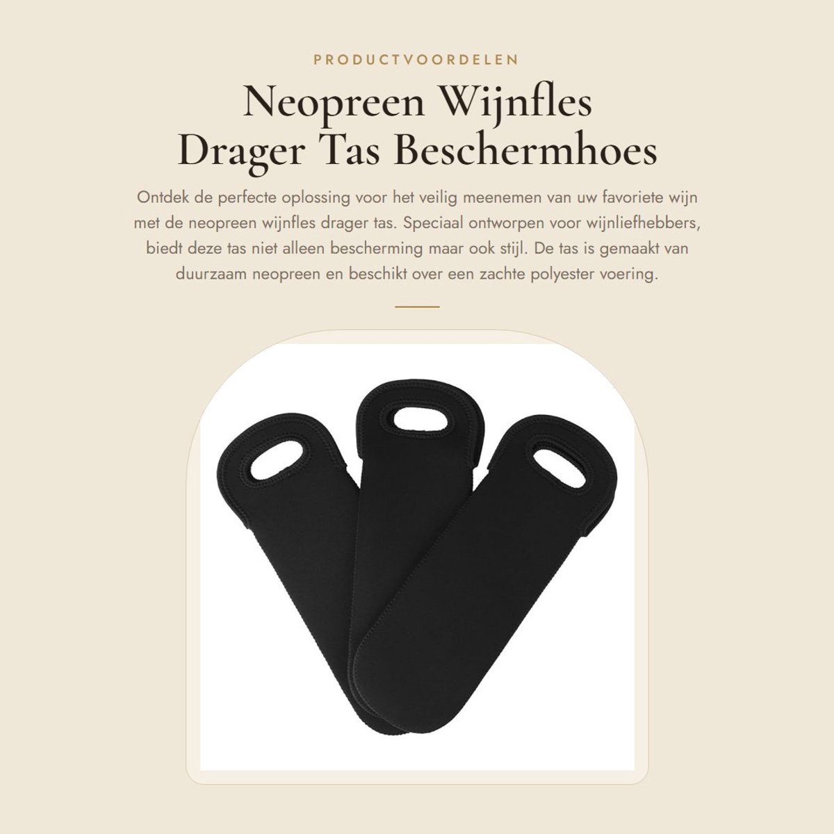 Dailygoods- Wijnflesdrager 3 stuks - Neopreen Beschermhoes - Flessenkoeler - Zwart - Voor Wijnliefhebbers - Hoogte 36 cm