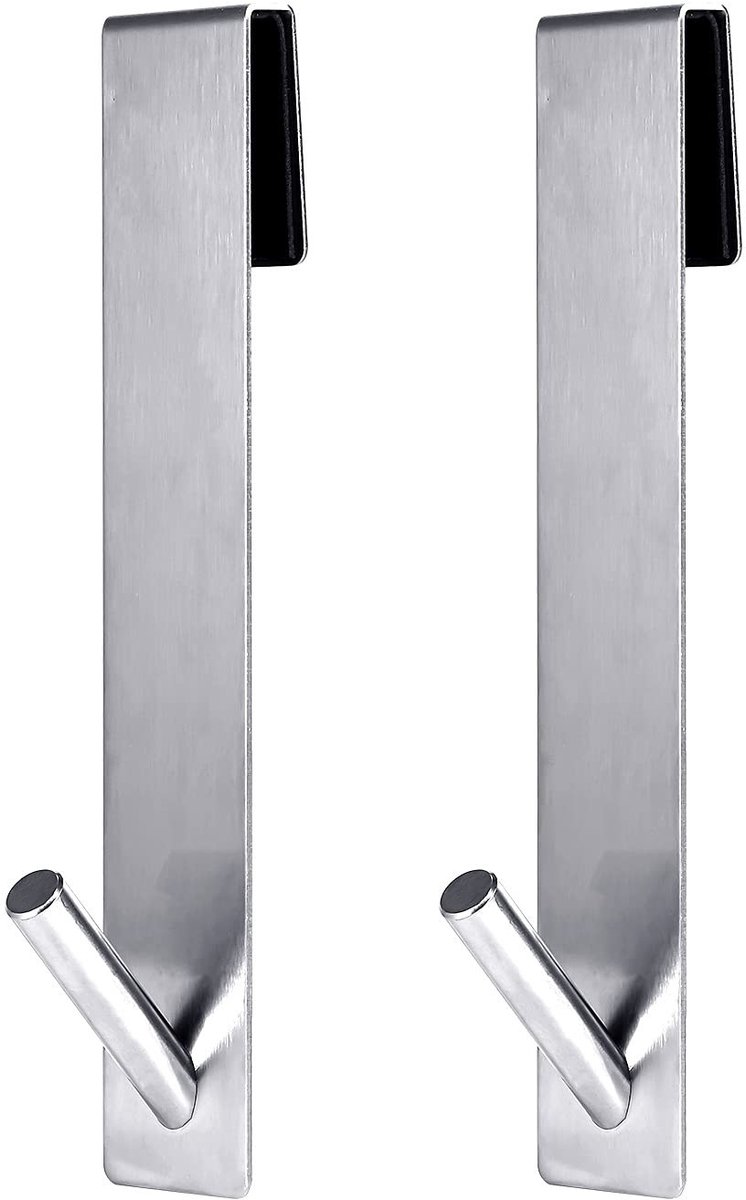 Dailygoods- Douchedeurhaken 18 cm - Roestvrij Staal - Handdoekophanghaken - Zelfklevend - Zilverkleurig - Set van 2 - Handdoekhaken