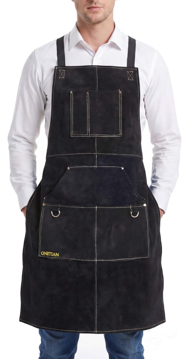 Dailygoods- Las Schort Hittebestendig - Vlamvertragend - Stevig Beschermend - Verstelbaar voor S-5XL - 4 Heupzakken - Premium Kwaliteit van Split Rundleer - Werk Schort