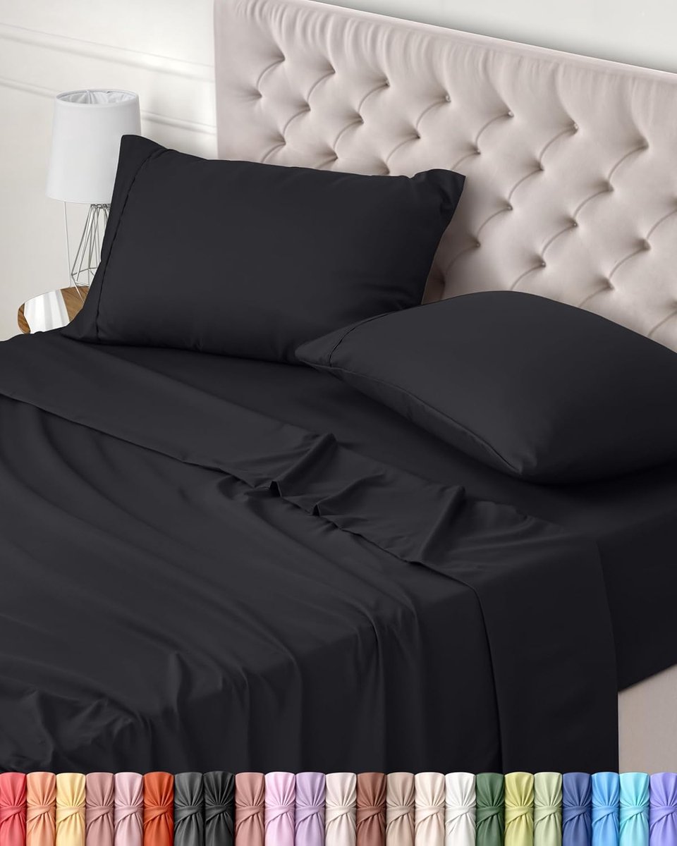 Famanu 4-delige beddengoedset voor bedden van 150 x 200 cm, zwart, met 1 hoeslaken en 2 kussenslopen Neutraal