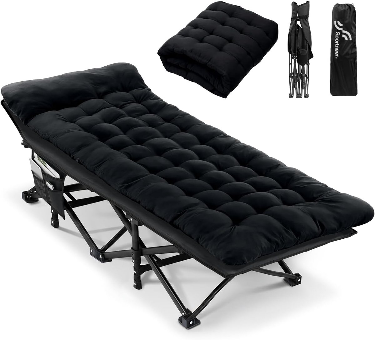Famanu – Campingbedje voor volwassenen van 1200D dubbellaags Oxford, heavy-duty comfortbed met 2 zijzakken, eenvoudig op te zetten voor camping, reizen en outdoor gebruik