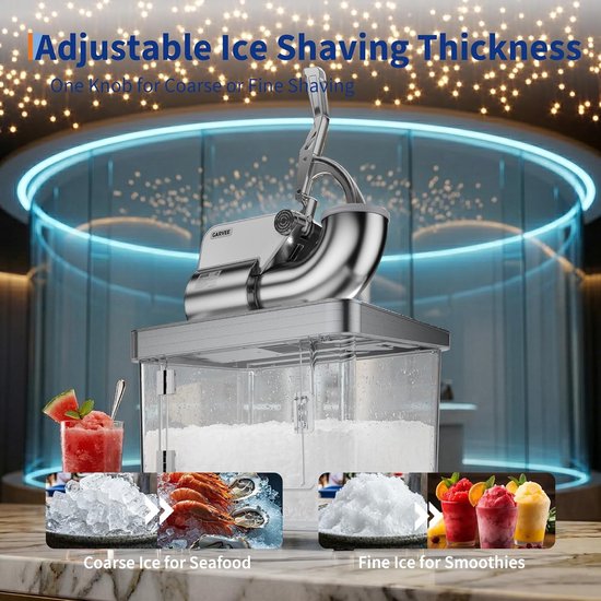 Professionele 300 W-slush-ijsmachine - met ETL-certificering - commerciële roestvrijstalen ijsbreker met dubbel mes - tank van 50 l - 300 kg/u - voor bars, keukens en evenementen - zilver van Triumpunpre — afbeelding 3