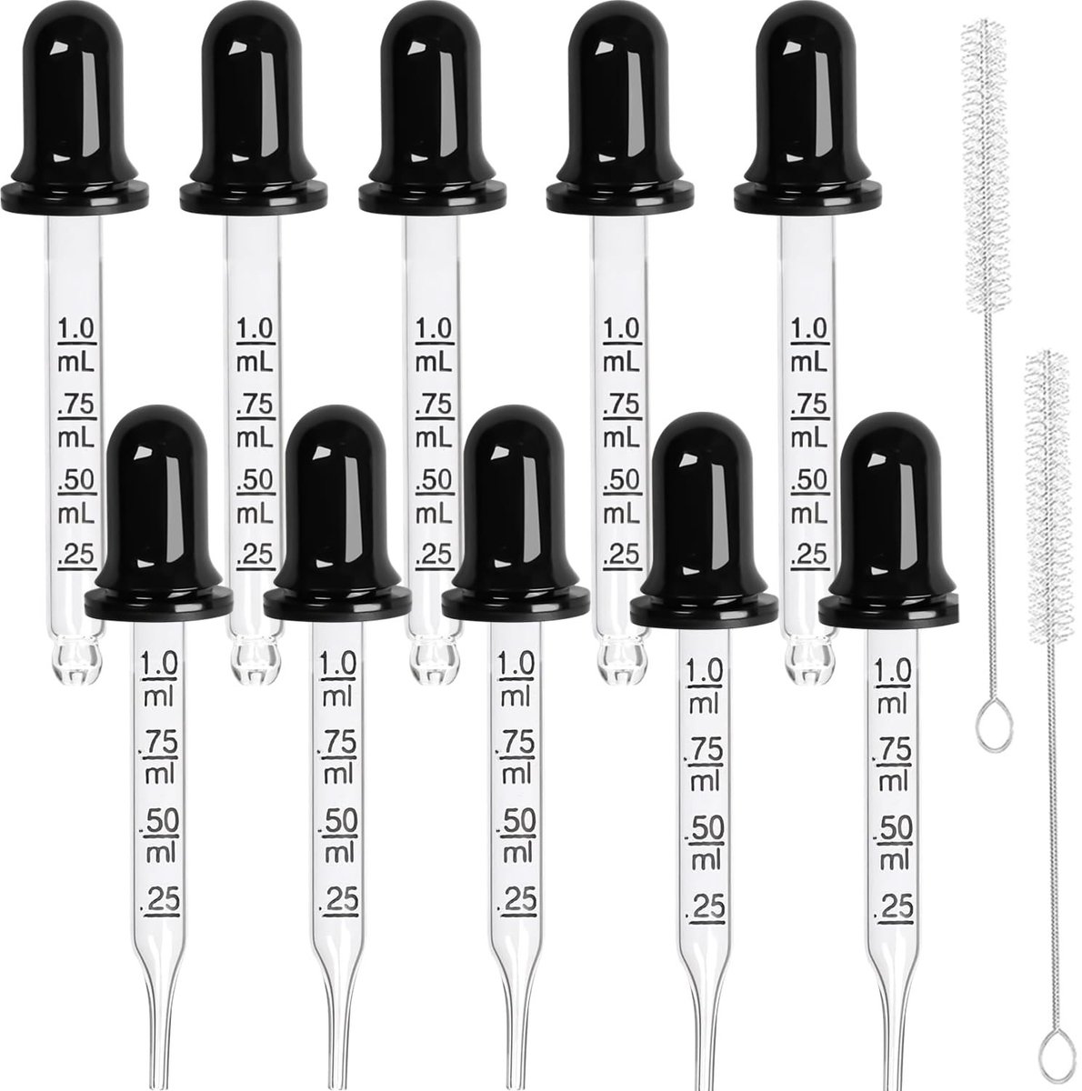 Dailygoods- Pipet 1 ml - Glazen Druppelaar - 10 Stuks - Afneembare Siliconen Kop - Voor Et