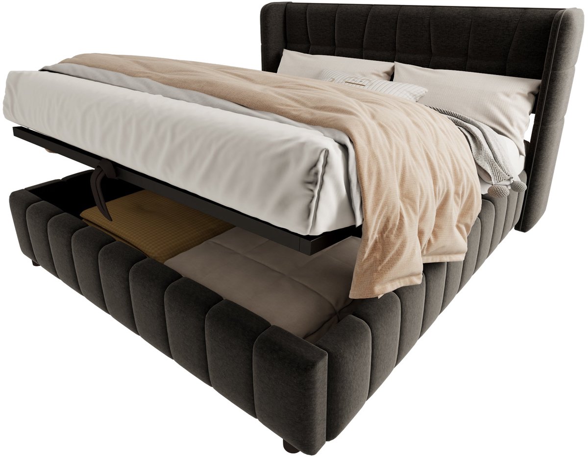 Merax Gestoffeerd Bed 180x200 cm - Grijs Linnen - Bed met Opbergruimte - Hefmechanisme - Houten Lattenbodem