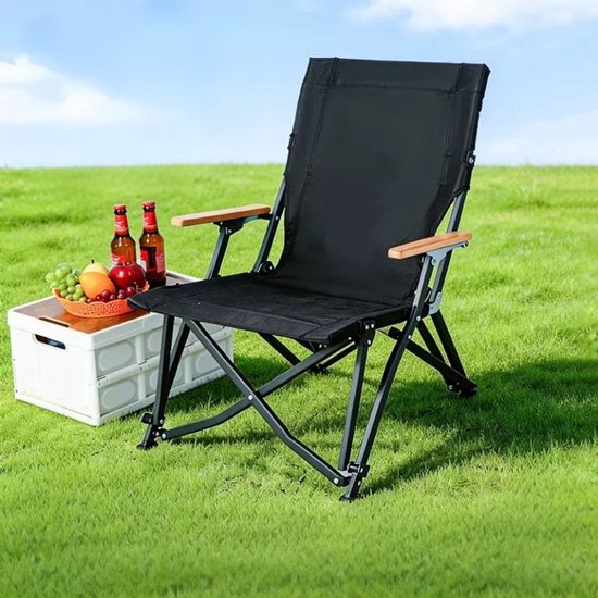 Campingstoel - Strandstoel - Vissersstoel - Visstoel - Rugleuning - Opvouwbare stoel - Zwart - Hoogte 96cm - Verstelbaar — afbeelding 3