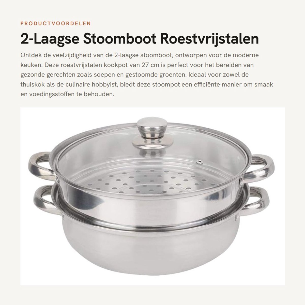 Dailygoods- Stoomboot 2-Laags - Roestvrij Staal - Kookgerei 27 cm - Dubbele Boiler - Soep