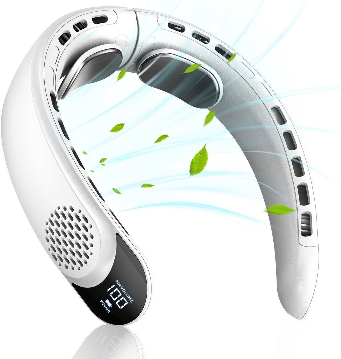 Oplaadbare nekventilator, persoonlijke ventilator met led-display, 3 windsnelheden, 4000 mAh-batterij, ondersteunt USB Type-C, draagbare ventilator voor buiten.