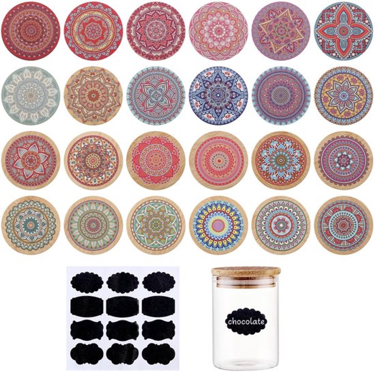 Duurzame bamboe lids mandala patroon herbruikbaar