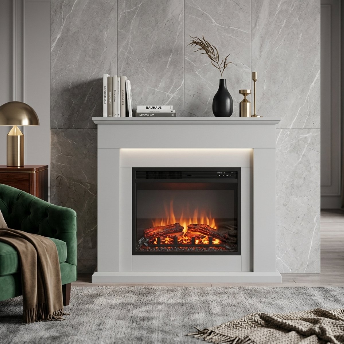 Apollo Luxe Elektrische Sfeerhaard met 3D Vlam Effect & Verwarming 2000W – Vrijstaande Elektrische Open Haard met LED Verlichting, Afstandsbediening, Timer en Thermostaat – Beton Grijs – 79,5 x 21,8 x 98 cm Medahomestore