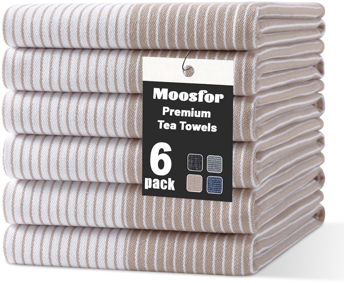 SnelShoppen - Extra grote theedoeken 100% biologisch katoen, absorberend, zacht, pluisvrij, sneldrogend, premium keukenhanddoeken, 6 stuks, 46 x 72 cm