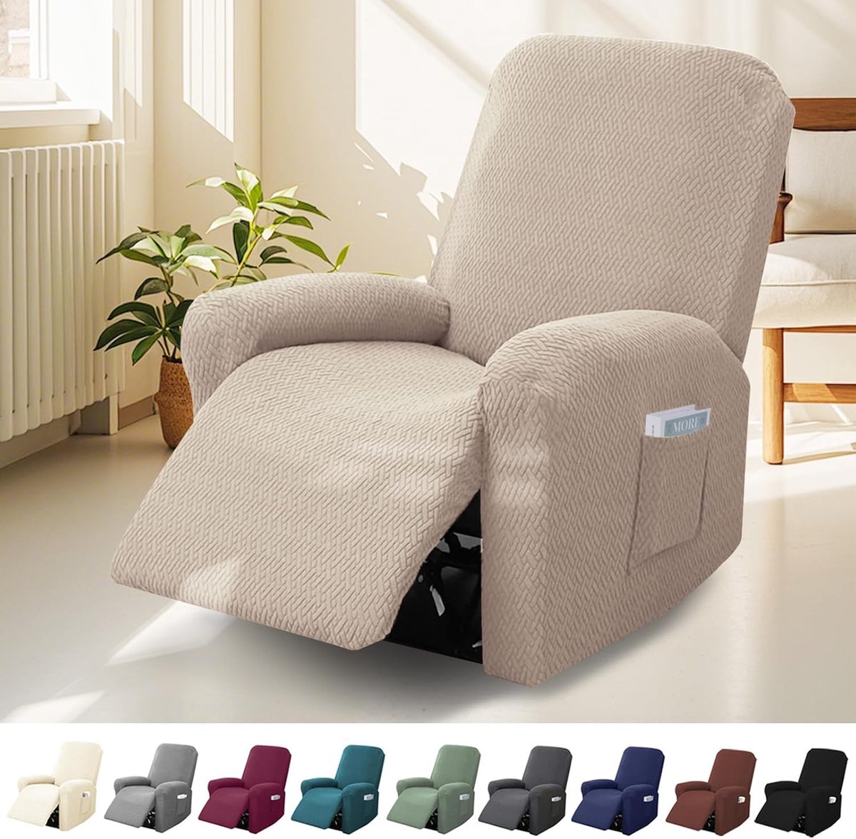 SnelShoppen - Relaxstoelhoes voor 1-zit, Stoelbeschermer met zakken, Waterdicht, Ademend, Universele Maat, Grijs, Voor Binnen en Buiten, Tuin, Balkon,