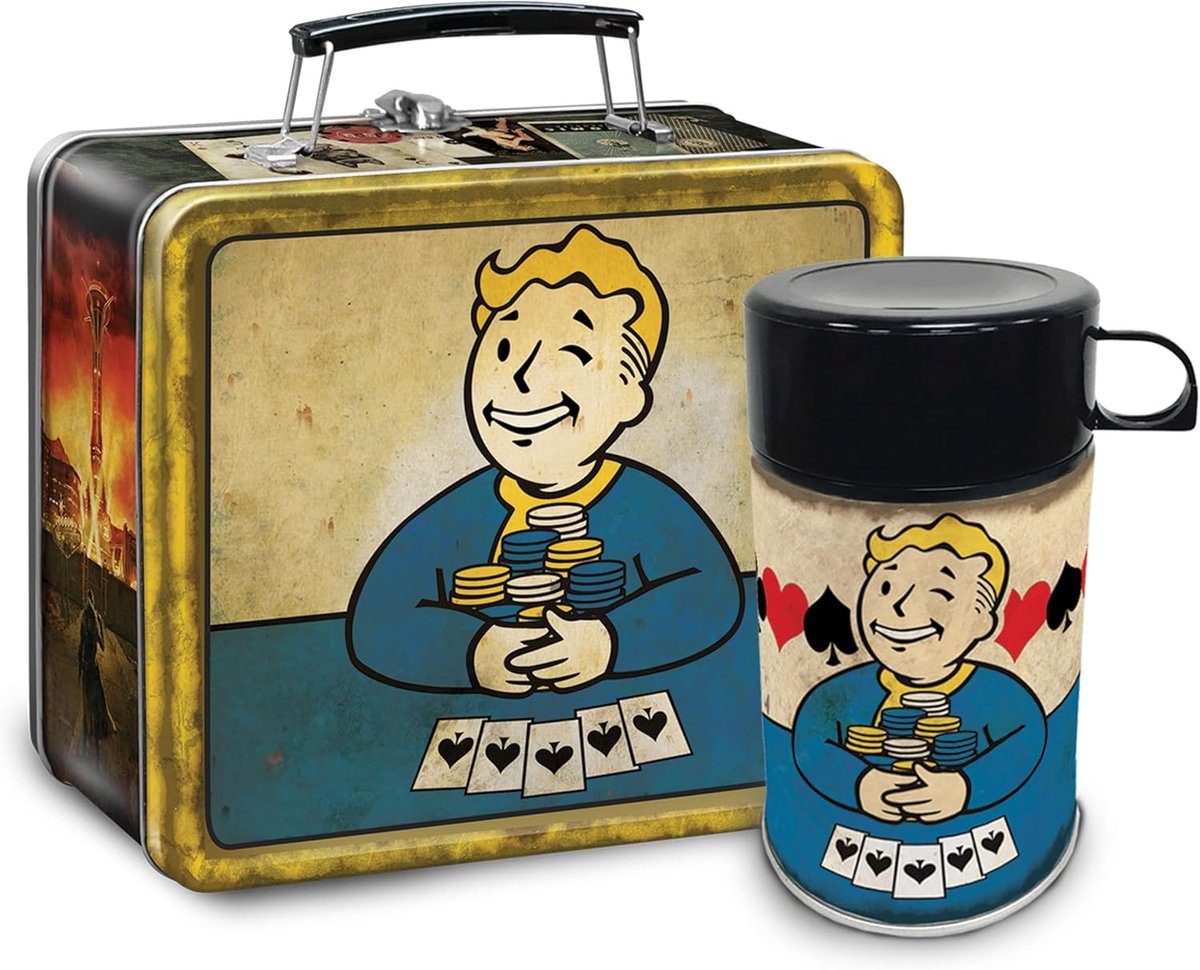 SnelShoppen - Fallout New Vegas Lunchbox en Veldfles Set - Retro Geïnspireerd, Ideaal voor Camping, Feest, Kantoor, 2-delig, Stijlvolle Opberging, Per