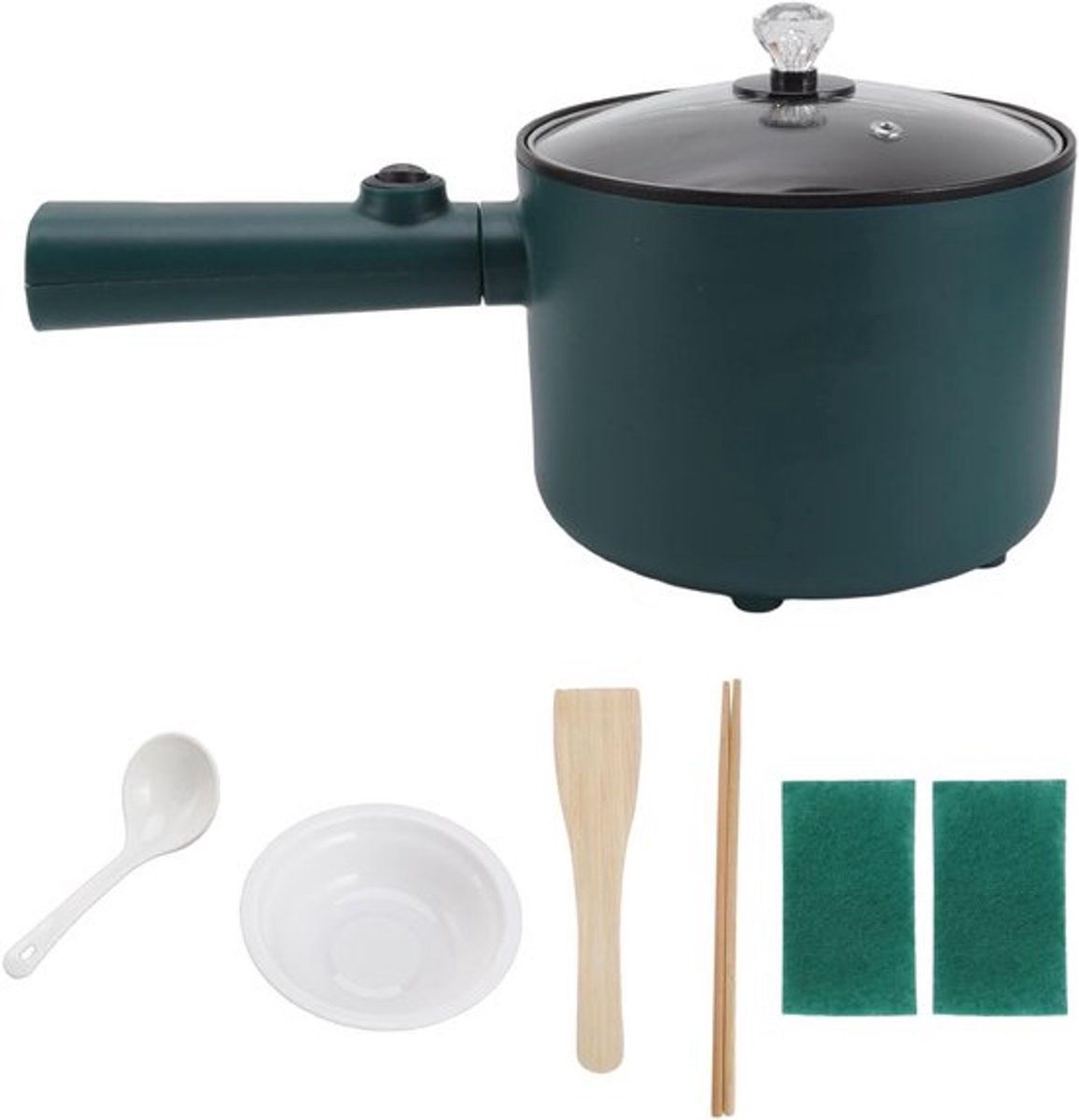 Mini Elektrische Kookpot 1.8L - Snelle Noodles Koker met Antiaanbaklaag, 2 Temperatuurinstellingen en 6 Functies voor Gemakkelijk Koken