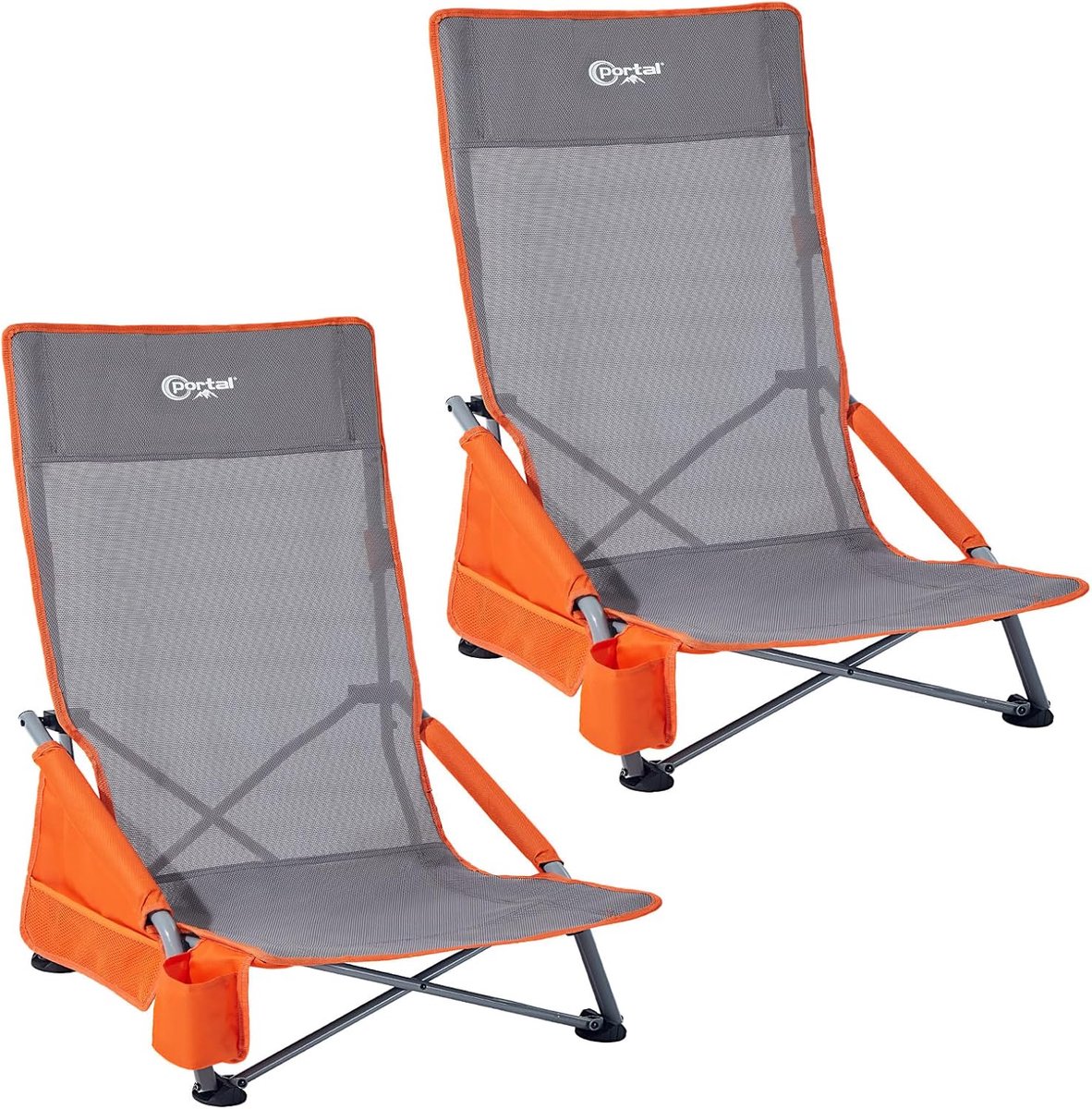 SnelShoppen - Hoge Rugleuning Strandstoel Set van 2 - Lichtgewicht Draagbare Opvouwbare Kampeerstoelen met Bekerhouder - Ideaal voor Festival, Picknic