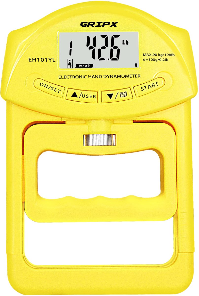 SnelShoppen - Digitale Handdynamometer Grip Sterkte Meetmeter - Elektronische Handgreep Vermogen 180 lbs/90 kg - Geel - Voor Thuisgebruik en Fitness
