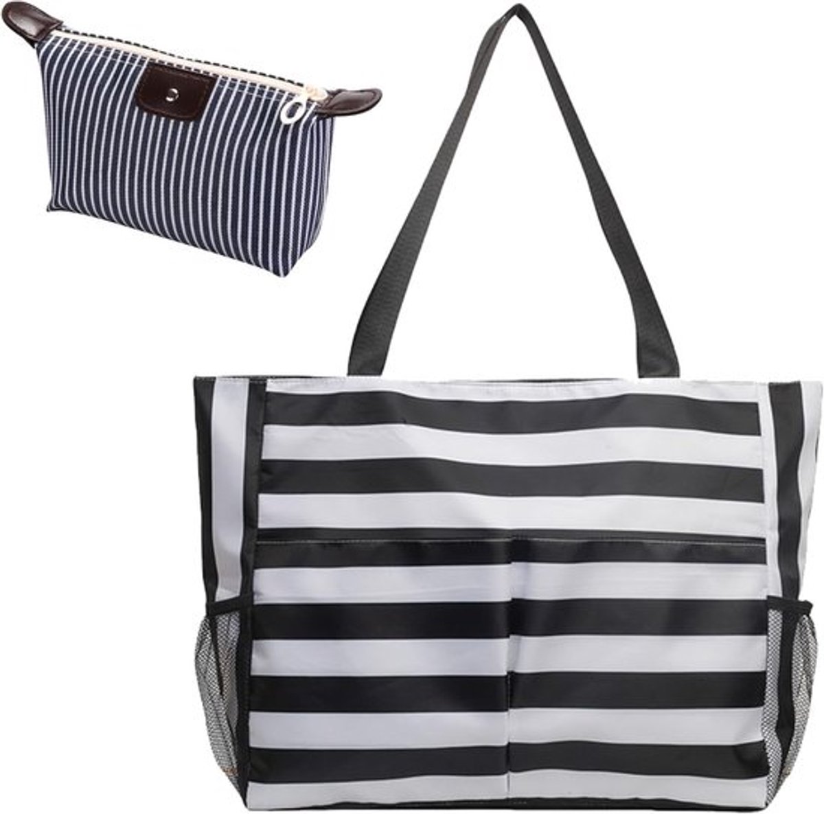 Grote waterdichte strandtas voor vrouwen, ideaal voor gezin, winkelen, reizen en vakantie, 20L capaciteit, zwart