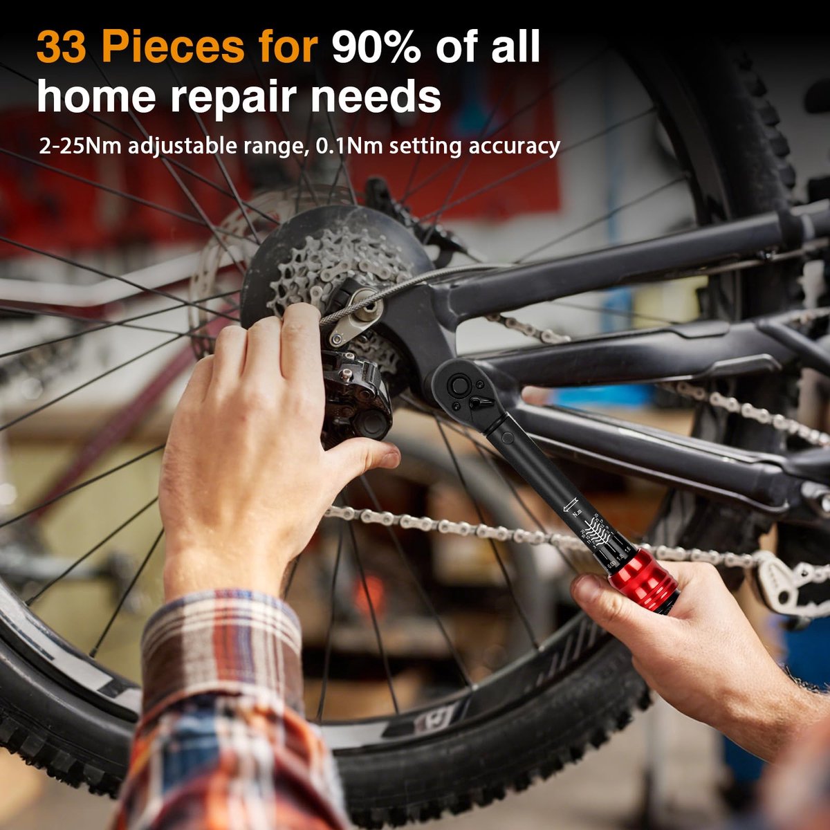 SnelShoppen - Dynamometrische sleutel voor fietsen en motorfietsen, 1-25 Nm 1/4, set van 33 sleutels, nauwkeurigheid ±3%, kleine sleutel voor diverse
