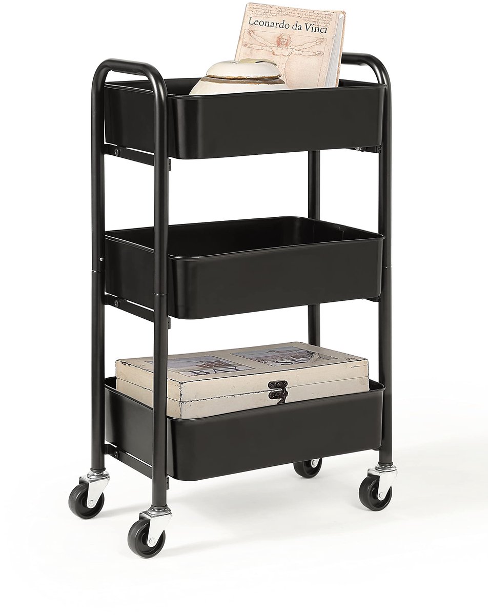 SnelShoppen - 3-Lagen Compacte Mobiele Metaal Opslag Organizer - Keuken Onder Bureau Kar met Wielen (Zwart, 15,5" X 26" X 10,3")