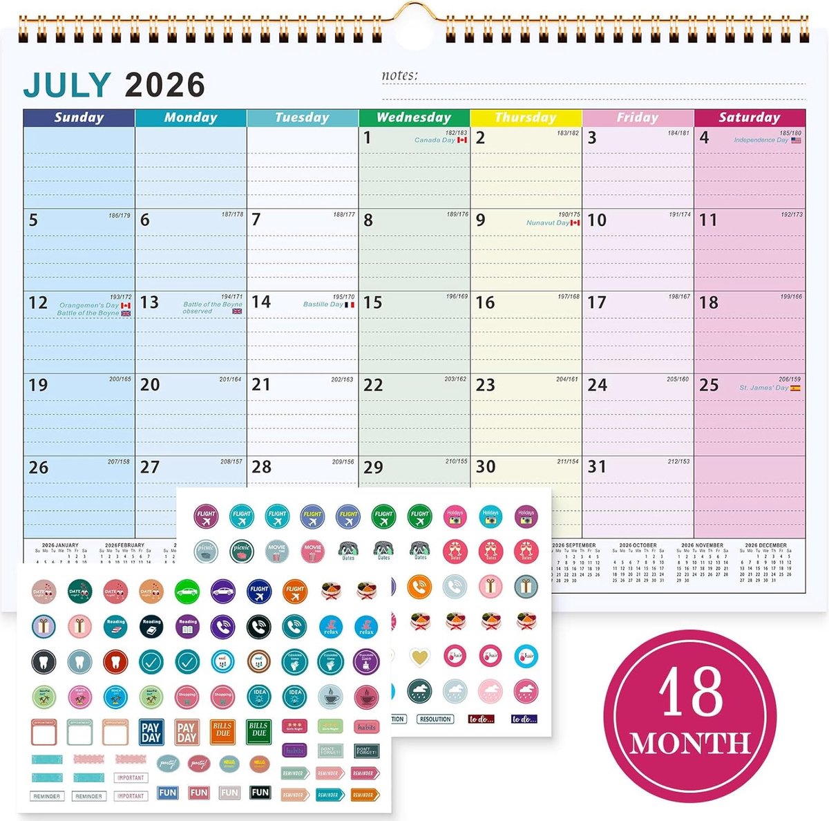 Wandkalender 2026-2027 A4 - tafelkalender - 18 maanden - inclusief vakantieoverzicht en plannerstickers - ShopVlot