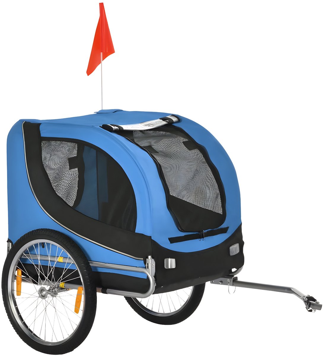 Hondenfietskar – Opvouwbare Fietsaanhanger voor Honden met Vlag – Blauw