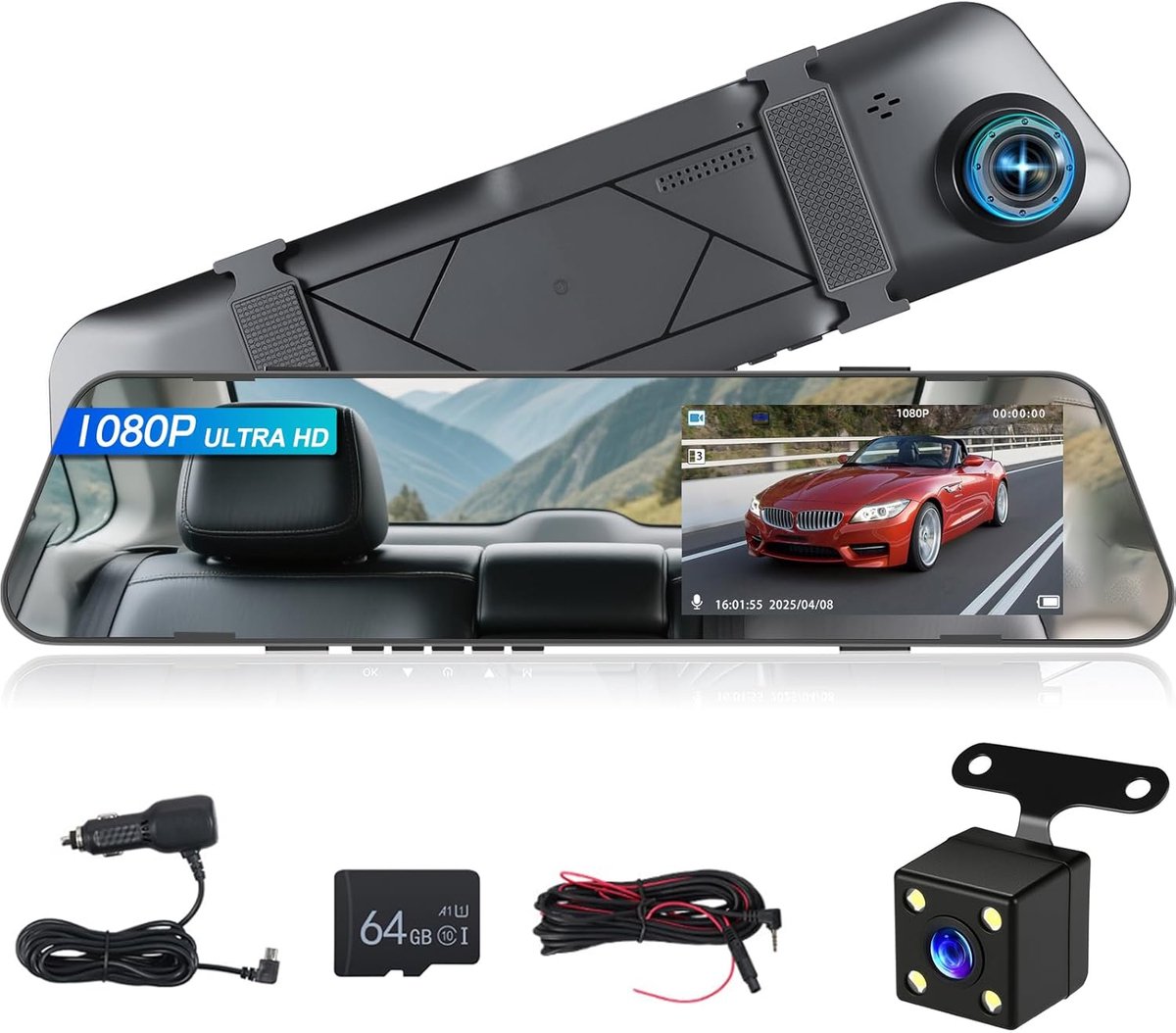 SnelShoppen - 1080p Dashcam met 4,5 inch Display, Voor- en Achtercamera, Loopopname, Nachtzicht en Achteruitrijlijnen, Ideaal voor Auto's, Veiligheid