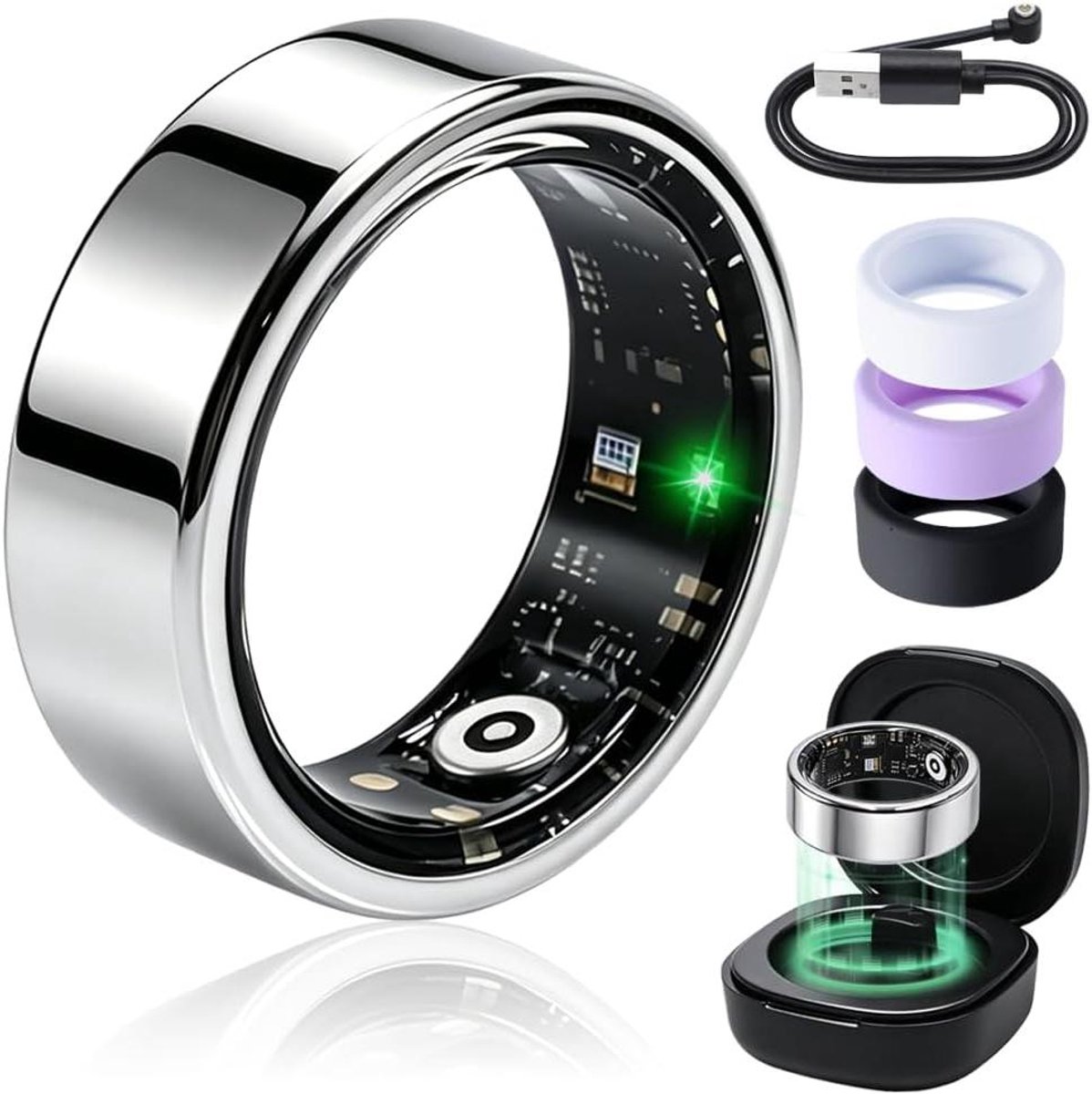 Smart Ring - Fitness Tracker - Gezondheid Meten - IP68 Waterdicht - Maat 9 - Zilver