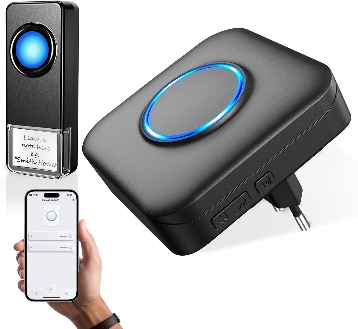 Draadloze Deurbel - WIFI Deurbel Kit - Bezoekers Melden - 400m Bereik - IP55 Waterdicht - Wit