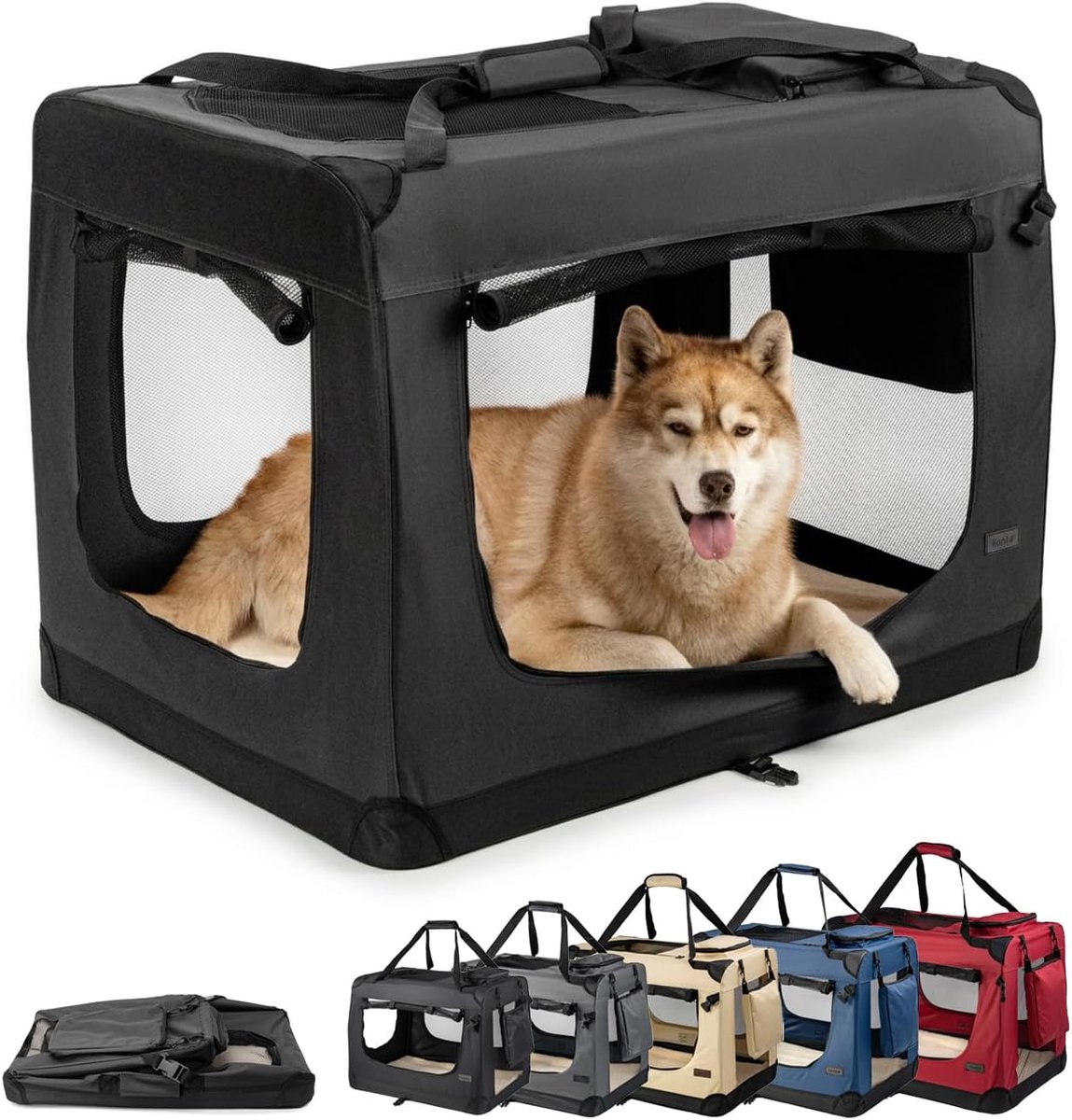 SnelShoppen - Opvouwbare Hondentransportbox voor Reizen & Auto, 101x69x70 cm, Stevige Draagbox met Handvaten & Deken, tot 25 kg, Duurzame Stoffen Hond