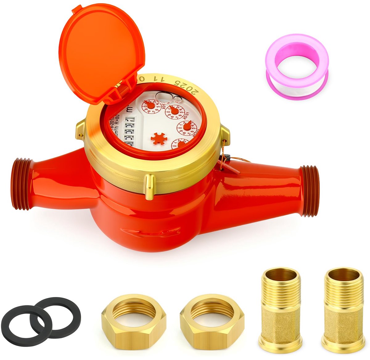SnelShoppen - MEANLIN 1/2" BSP Koppelingen Watermeter Warmwatermeter voor Tuin of Huis, 20 mm Meten in Kubieke Meter
