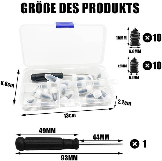 Bandenreparatieset - Reparatienagels Banden - Noodreparatie Onderweg - 20 Stuks Twee Maten - 13.2 x 6.7 x 2.3 cm - Zwart — afbeelding 5