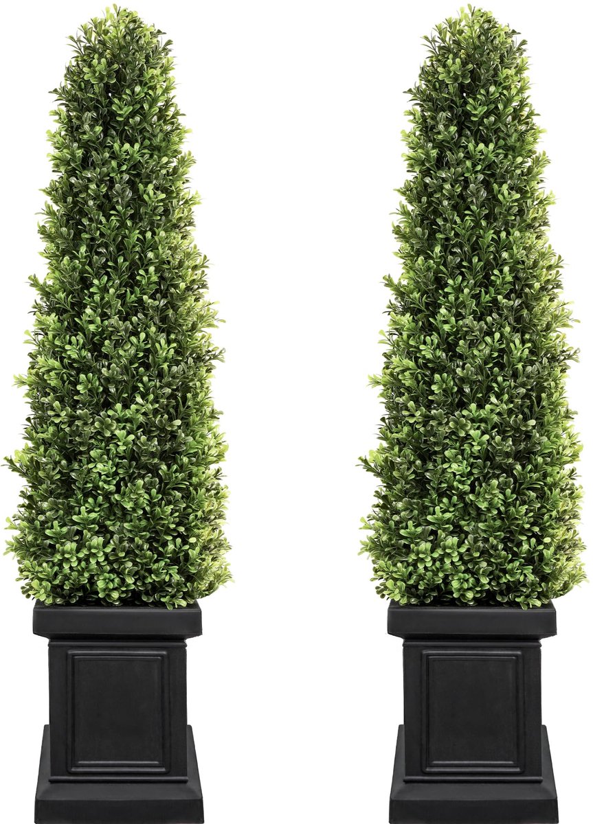 SnelShoppen - Set van 2 Kunstmatige Buxus Vormsnoei voor Buiten, 1,1 m Hoge Nepplant met Stevige Pot, Het Hele Jaar Door Groene Decoratie voor Veranda