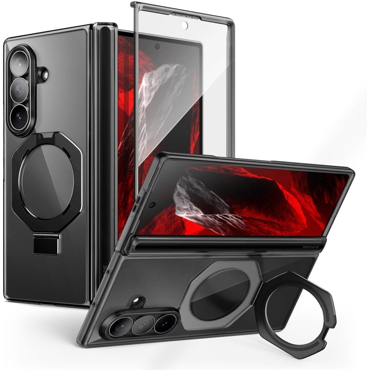 Supcase Unicorn Beetle Stand Hoesje geschikt voor Samsung Galaxy Z Fold 8 Ultra - Robuuste Back Cover met MagSafe, Kickstand & Screenprotector - Frosted Zwart