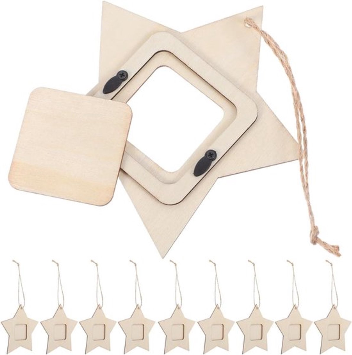 Mini houten vijfpuntige ster fotolijst hangers - set van 10 stuks voor huisdecoratie