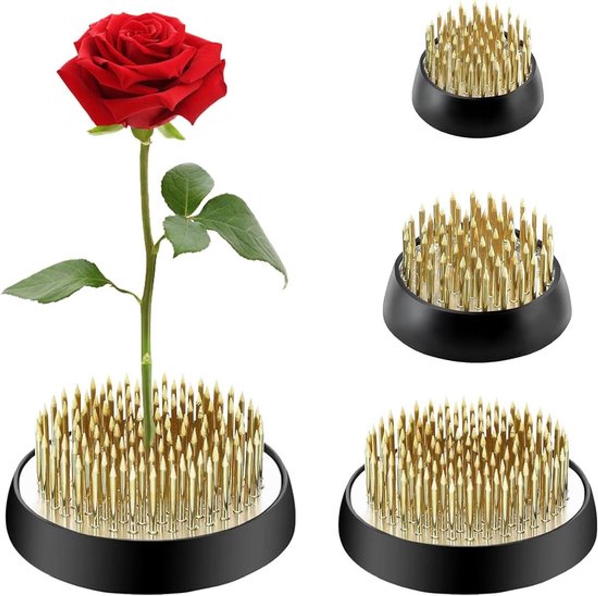 Vaas voor Ikebana decoratie, set van 4 met bloemenpin, egel vorm, roestvrijstalen basis, anti-slip, ideaal voor theesalon en bloemist, thuis en kantoor.