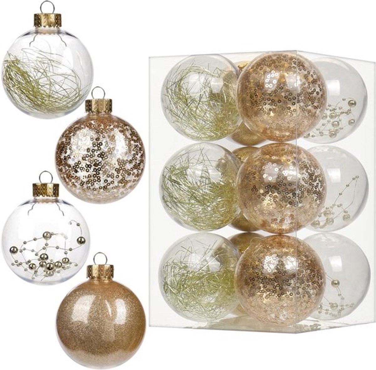 12 stuks kerstballen set - 8 cm - champagne goud - onbreekbaar - heldere plastic - kerstboom ornamenten - DIY - Halloween feest - bruiloft decoratie