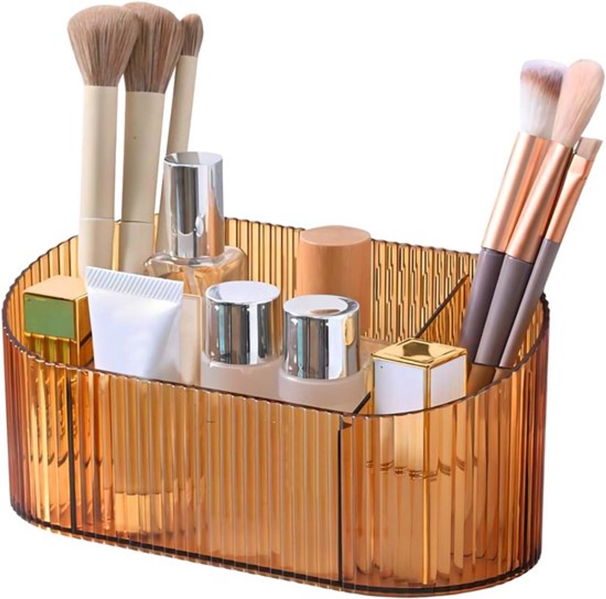 Capaciteit Make-up Borstelhouder met 5 Slots, Vintage Gestreepte Organizer voor Make-up Brushes, Ideaal voor Vanity Decor en Badkameropslag