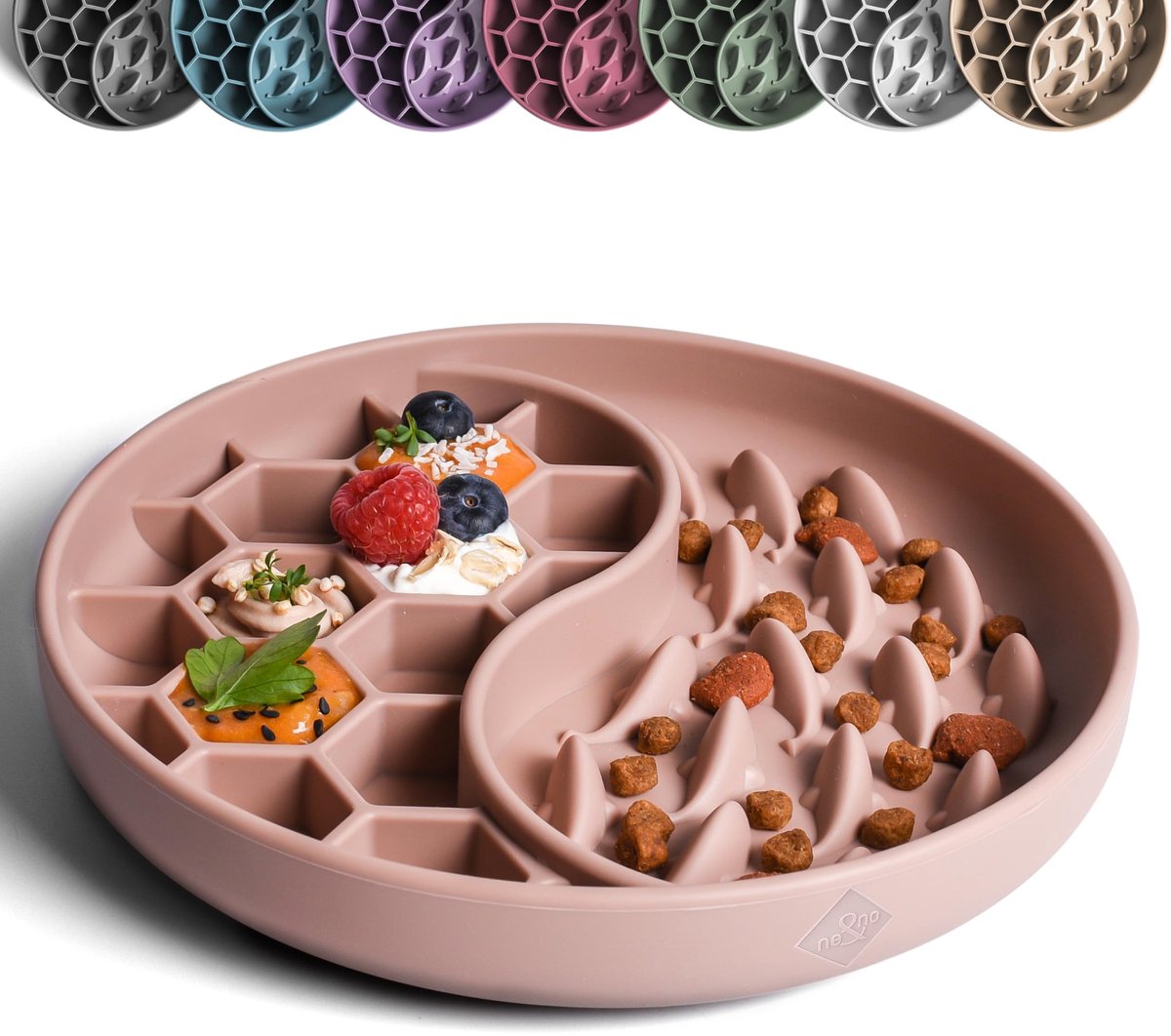 SnelShoppen - Anti-slingerbak voor honden en katten, Slow Feeder Likmat met Grote Zuignap, Geschikt voor Nat en Droog Voer, Mauve, Ideaal voor Thuis e