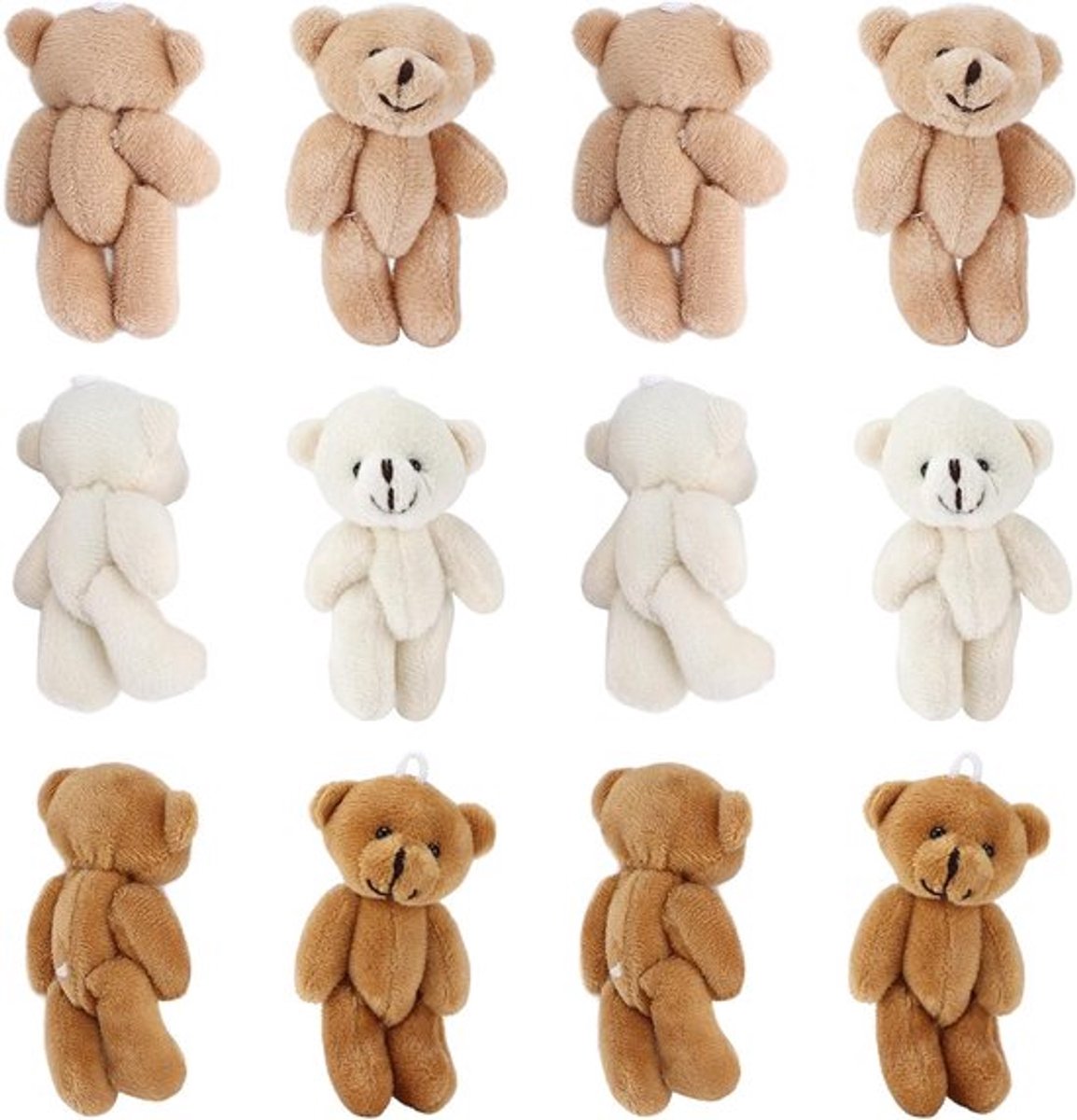 Schattige Pluche Poppenberen Sleutelhangers - Set van 12 Mini Beer Voor Meisjes, Bruiloften en Carnaval.