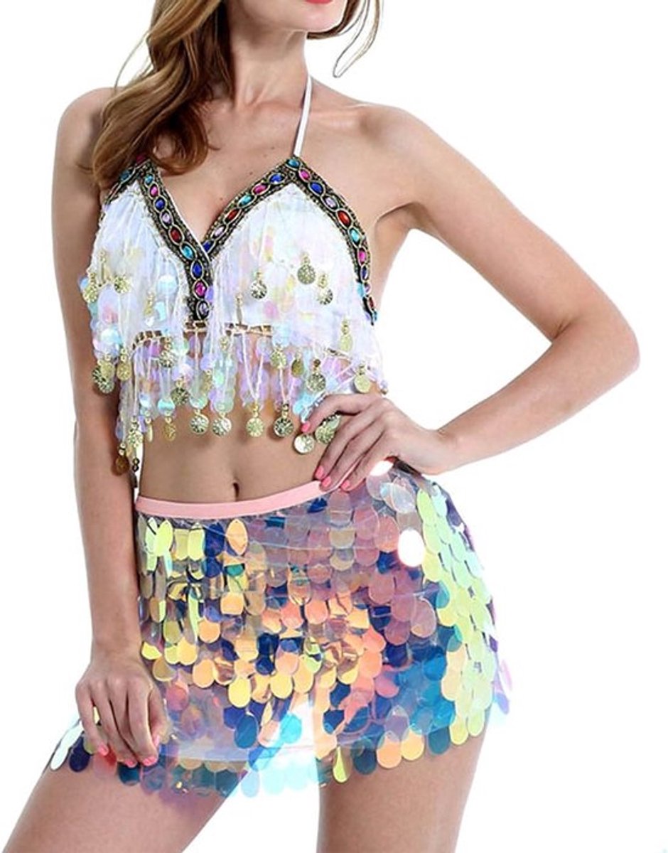 Kleurrijke Belly Dance Heuprok met Pailletten voor Vrouwen - Mermaids, Rave, Carnaval Kostuum