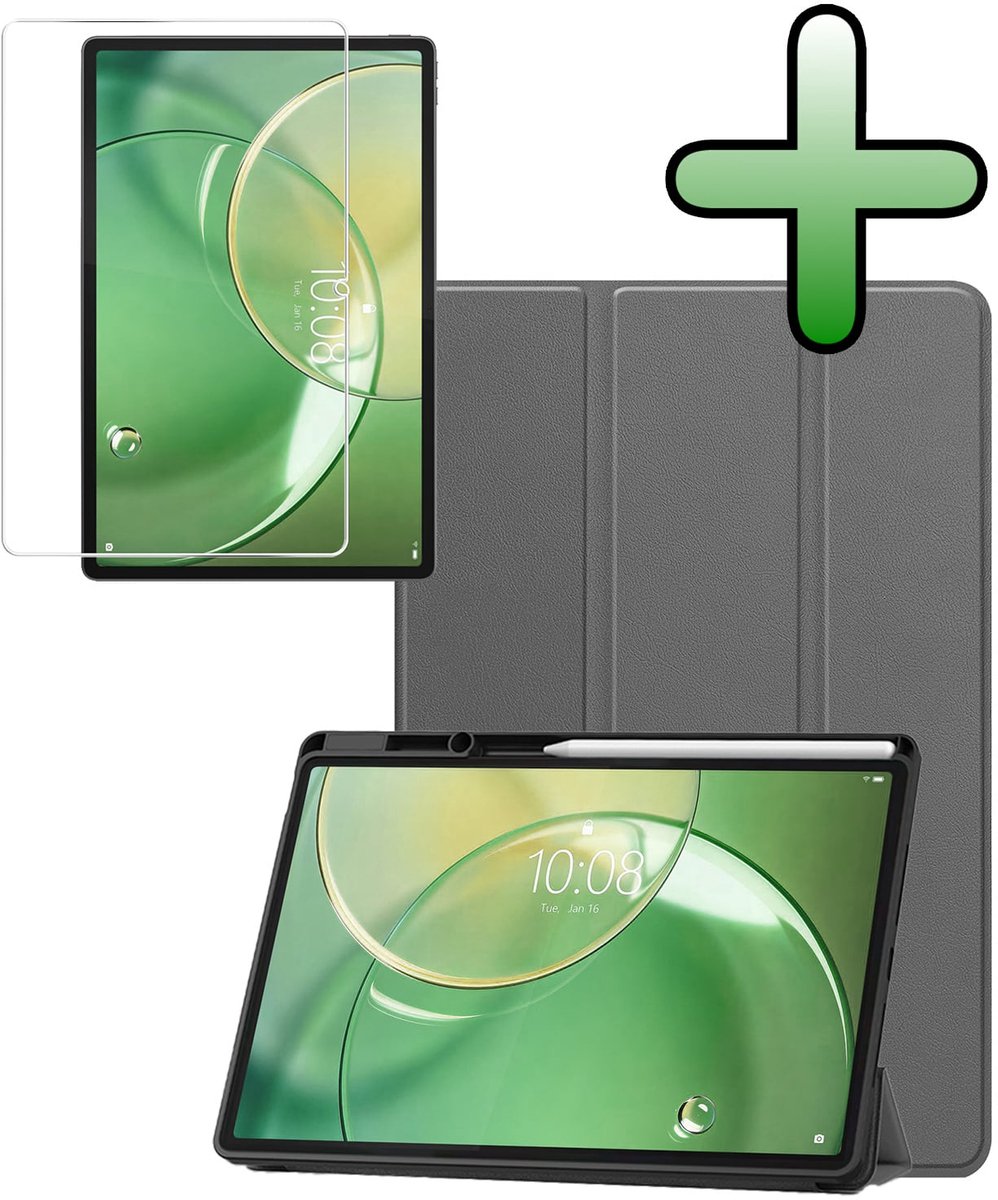 Hoesje Geschikt voor Lenovo Idea Tab Pro Gen 2 - Met Screenprotector - Trifold Bookcase - Hard Cover Case - Met Uitsparing Geschikt voor Lenovo Pen - Hardcover Book - Tablet Hoes - Grijs
