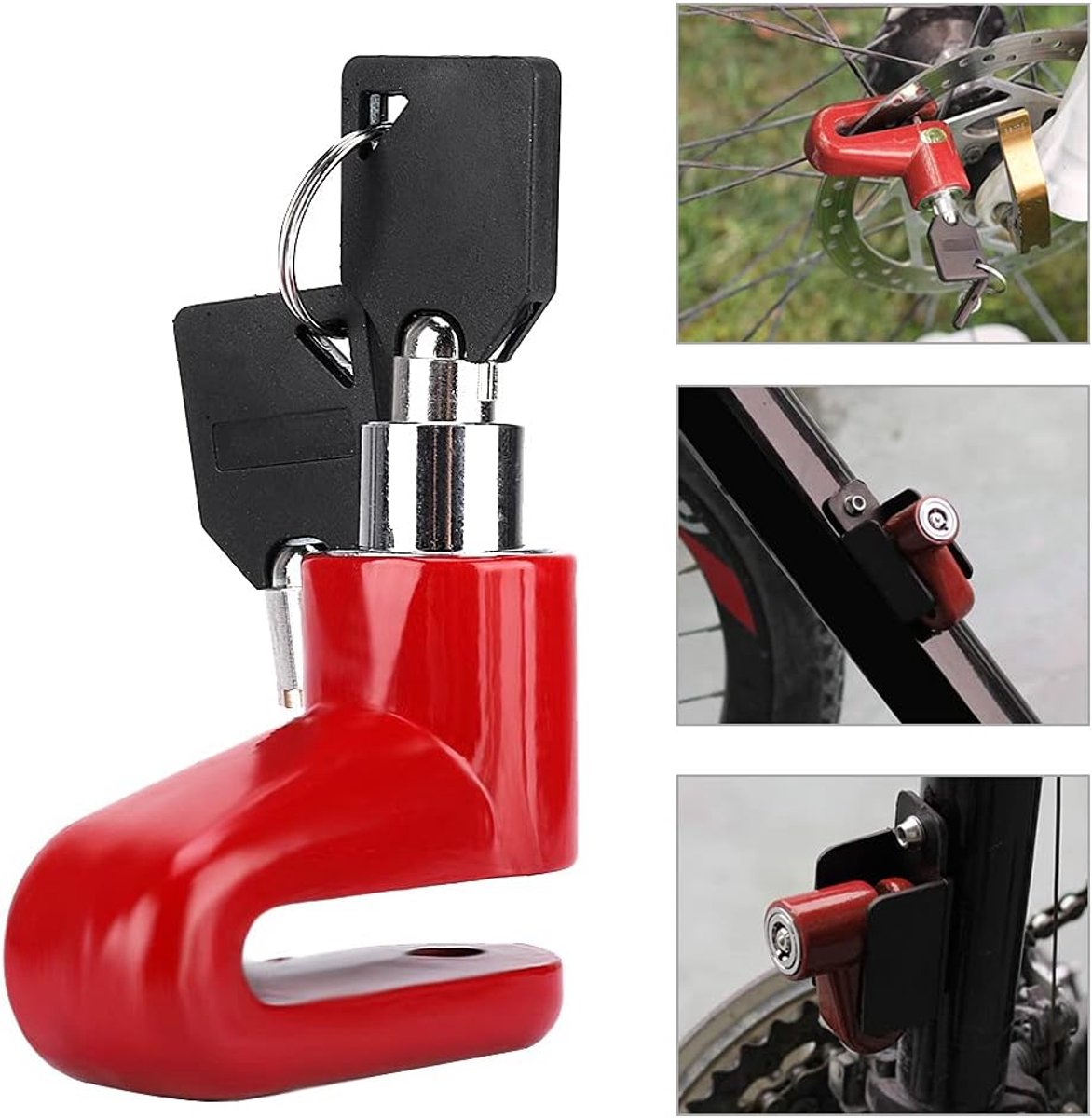 KZQ Motorremschijf Slot - Anti Diefstal Veiligheidsslot Met Sleutels - Waterdicht - Universeel Voor Motor Scooter En Fiets - Rood