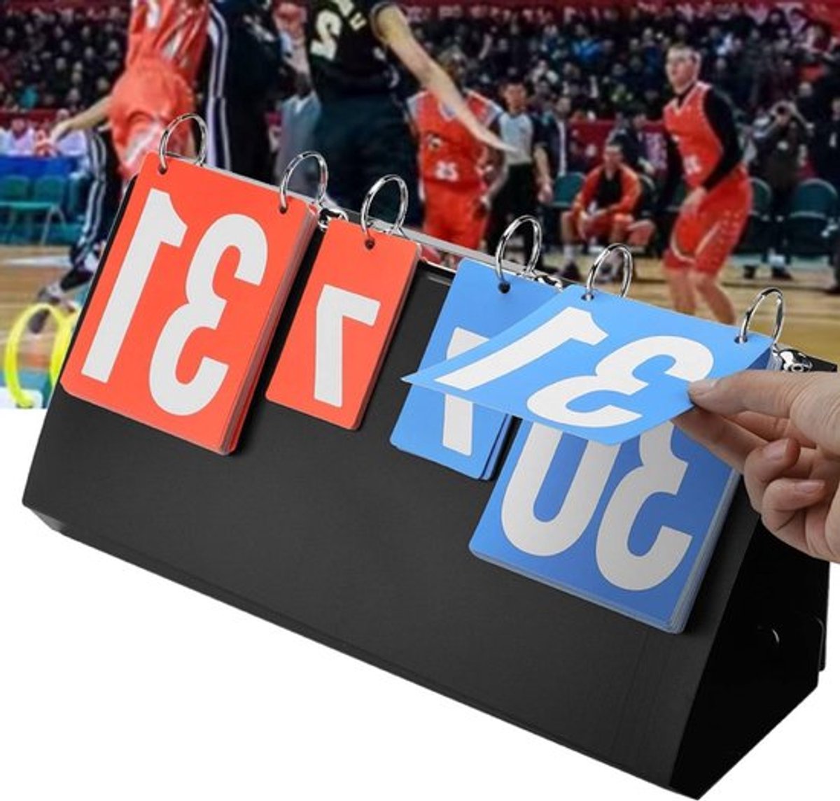 Vouwbaar 4-cijferig Scorebord met Metalen Verbinding en Duidelijke Cijfers voor Badminton, Volleybal en Tafeltennis Training in School en Stadion