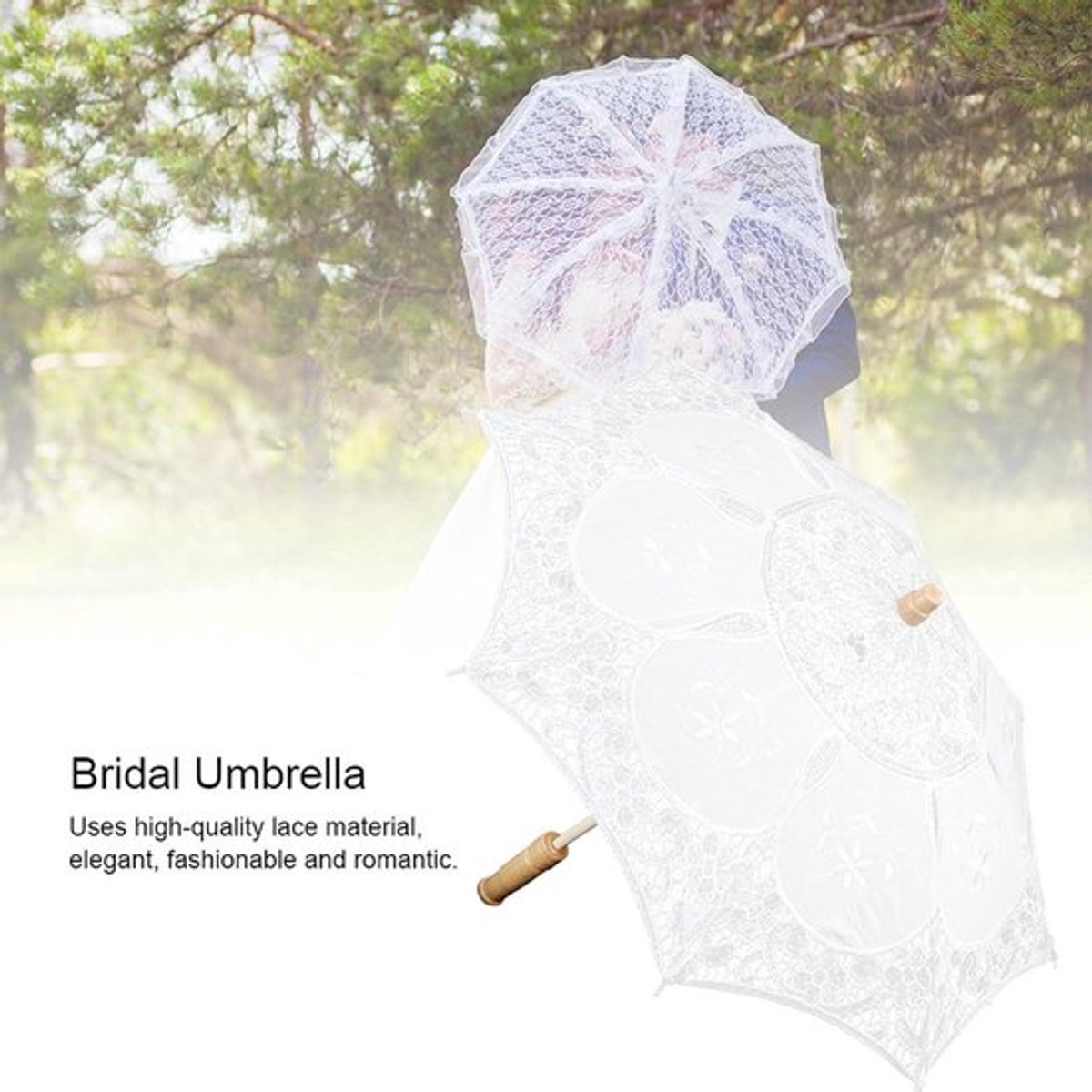Kanten parasol voor bruiloft en vintage fotografie met 3D bloemenborduurwerk - Wit