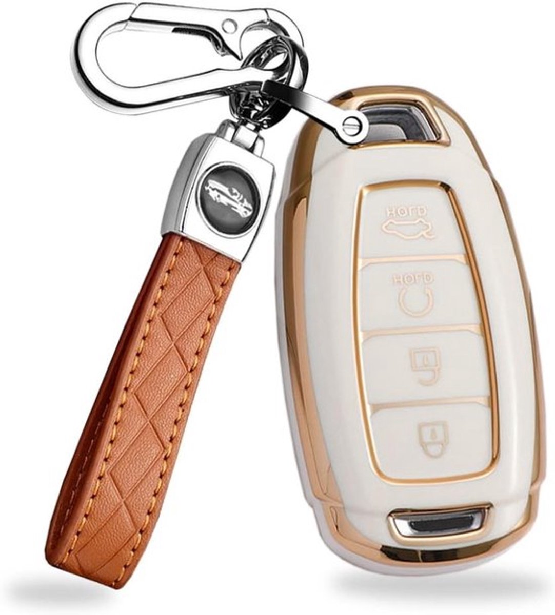 Sleutelhoes Geschikt voor Palissade, Elantra, GT, Accent, Kona, Santa Fe en Veloster 2019-2022 - Beschermende TPU Sleutelcover met 4 Knoppen - Beige B