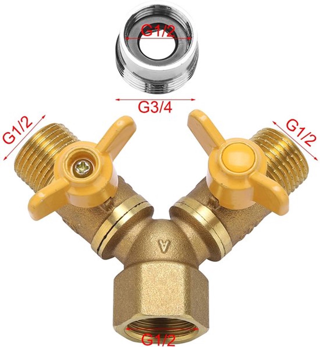Tuinirrigatie - 2-Weg Adapter - Hoogwaardige Kwaliteit - G1/2 - Messing - Water Splitter - Geschikt voor Tuin en Industrie - Compact