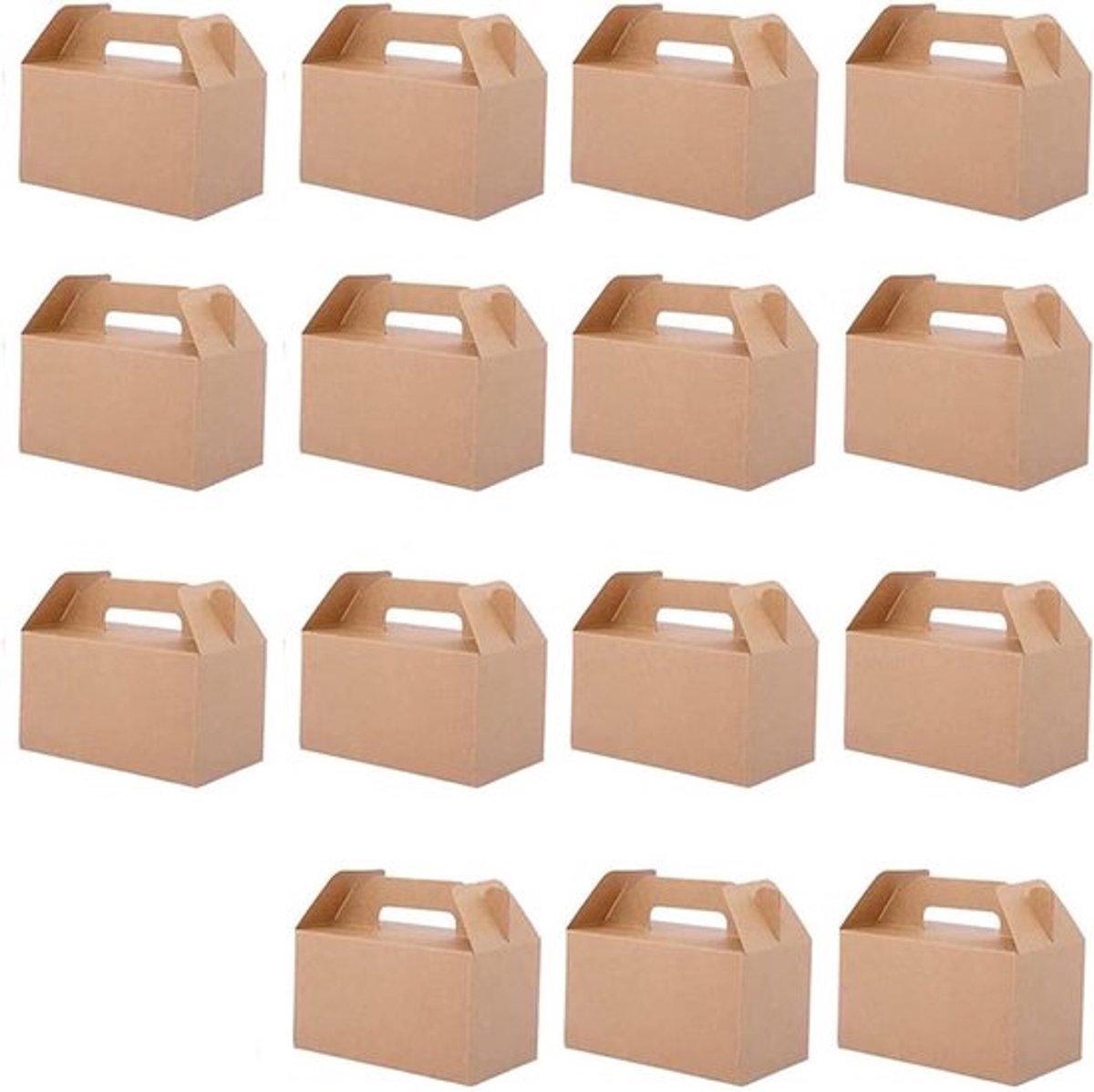 Vouwdozen van Kraftpapier 21 x 13 x 11 cm voor Voedsel en Geschenken, Perfect voor Feestjes, Bruiloften en Cadeaus, Verpakking van 15 Stuks