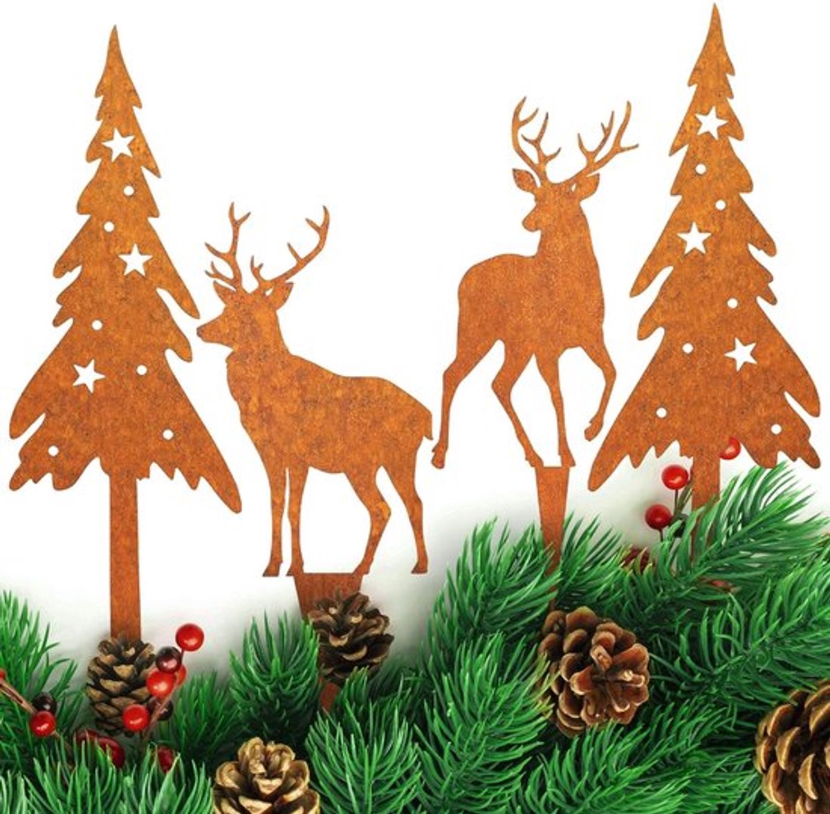 Tuinstekers Kerstmis - 4 Stuks - Roeststekers - Kerstdecoratie - Tuindecoratie Buiten - Weerbestendig - Authentieke Vintage Look
