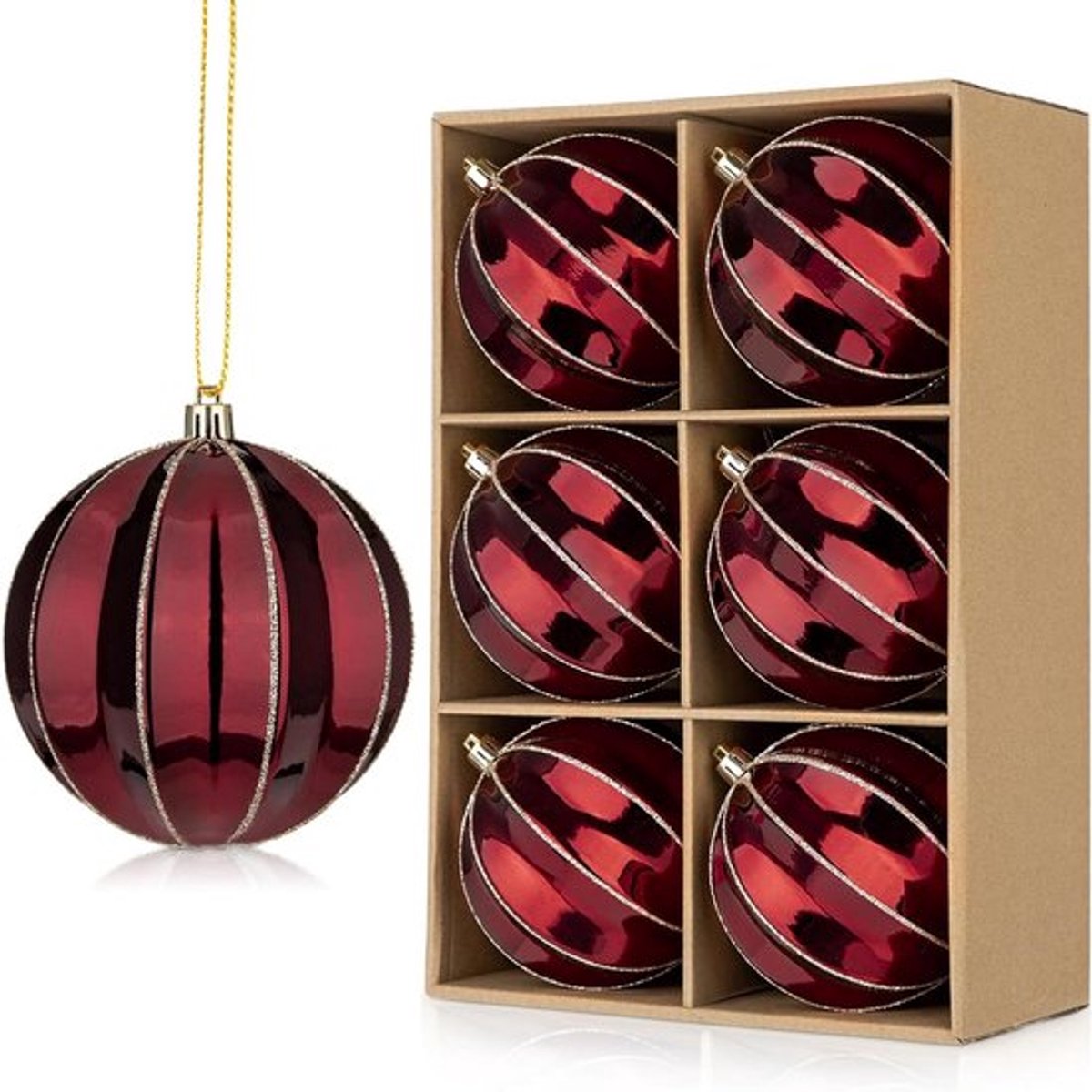 Set van 6 kerstballen 10 cm rood kunststof kerstdecoratie voor binnen en buiten